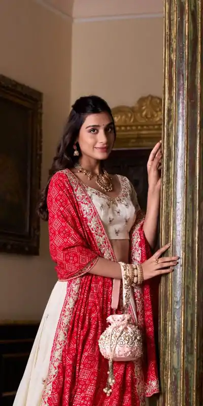 Off White Vichitra Silk Sequins Lehenga Choli