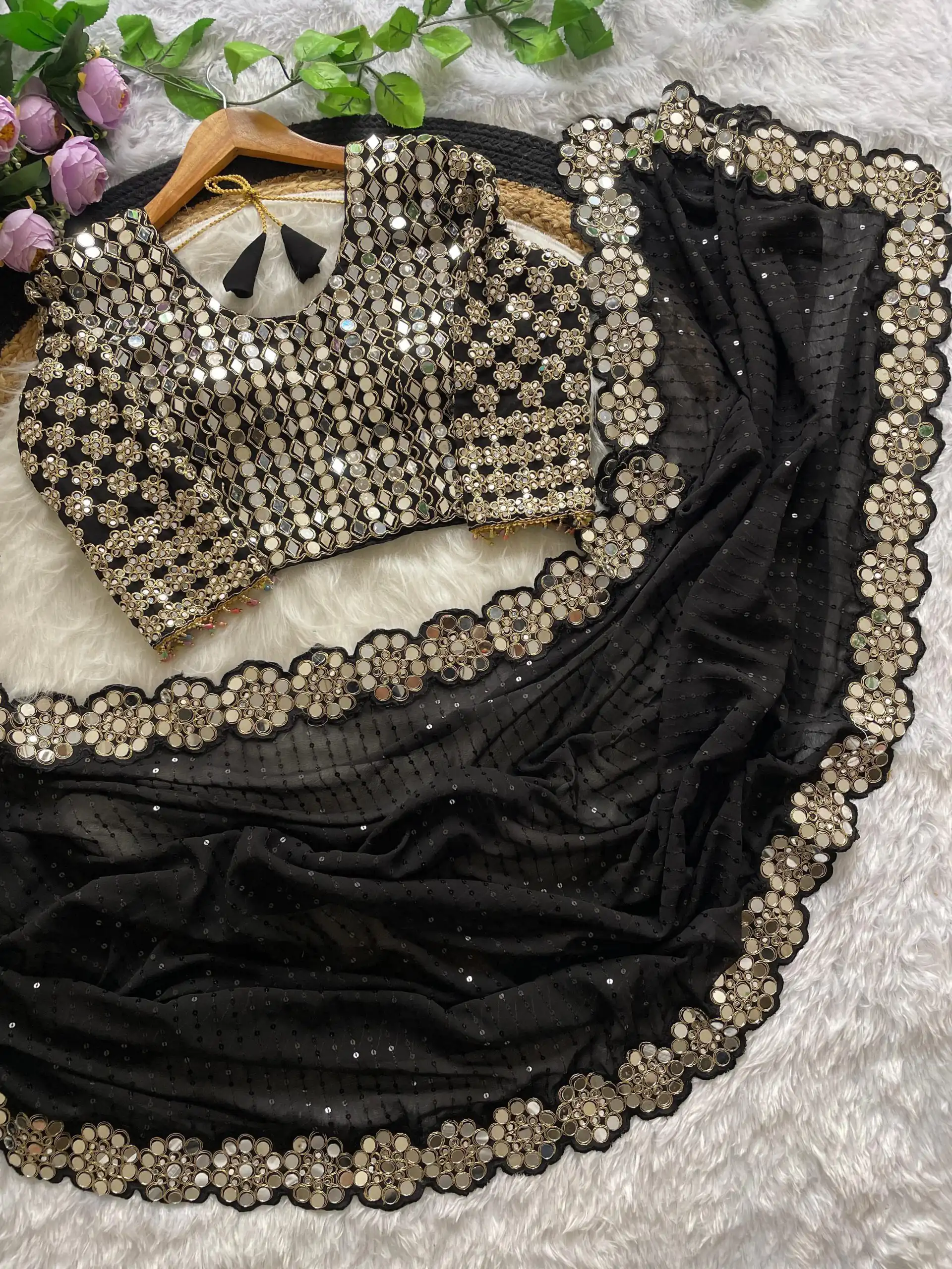 DF 3429 Black Color Faux Georgette 5mm Sequence Work Saree Casual, Wedding, Festive, Events . Expected Delivery  4-6 Working Days @2199/- only                                        | Sarees, Bollywood Sarees, Creative Sarees, Designer Sarees, Embroidered Sarees, Ethnic Saree, Modern Digital sarees, Party Wear Sarees