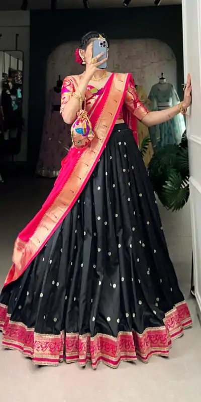 LNB 2006 Black Color Jacquard Silk Weaving Zari Work Lace Touch Up Lehenga Choli Wedding, Party, Festive, Events Etc. Delivery 4-6 Working Days Rs 3499 | Lehenga, Bollywood Lehenga, Creative Lehenga, Designer Lehenga, Embroidered Lehenga, Party Wear Lehenga