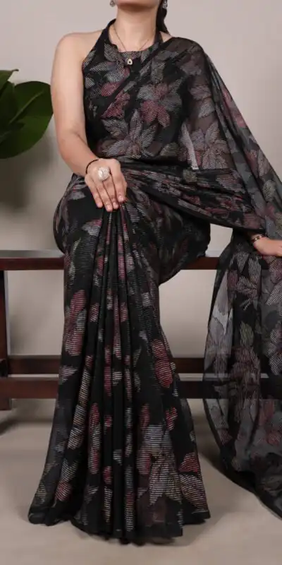 YNF 7052 Black Color Lurex Brasso Floral Viscose Brasso Saree Casual, Wedding, Festive, Events . Expected Delivery 4-6 Working Days @1799/- only | Sarees, Bollywood Sarees, Creative Sarees, Designer Sarees, Embroidered Sarees, Ethnic Saree, Modern Digital sarees, Party Wear Sarees