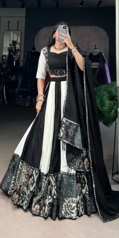 LNB 1714 Black Color Pure Rayon Plain Printed With Paper Mirror Work Lehenga Choli Wedding, Party, Festive, Events Etc. Delivery 4-6 Working Days Rs 3599 | Lehenga, Bollywood Lehenga, Creative Lehenga, Designer Lehenga, Embroidered Lehenga, Party Wear Lehenga