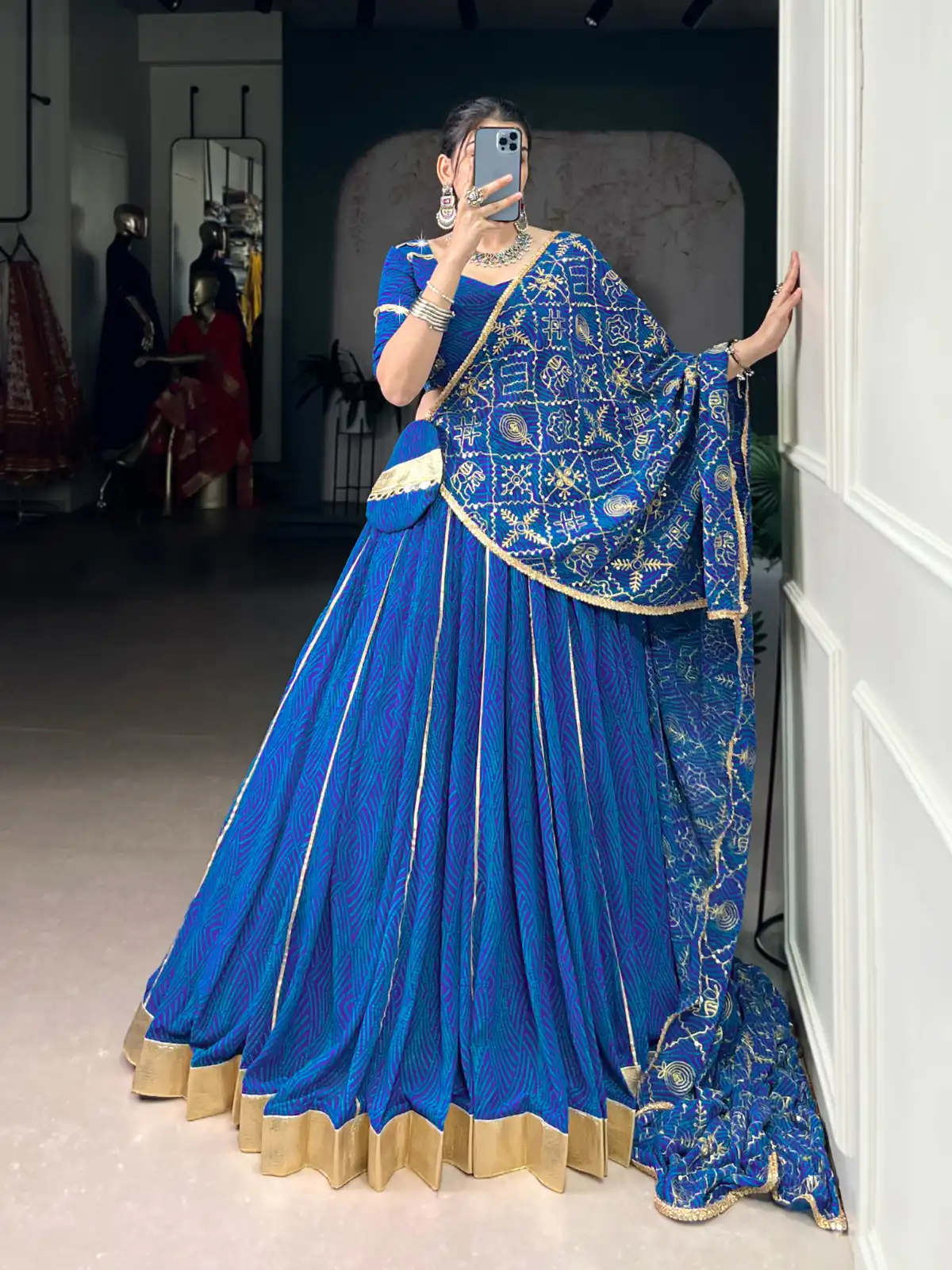 LNB 1701 Blue Color Georgette Bandhej Print And Embossed Lace Lehenga Choli Wedding, Party, Festive, Events Etc. Delivery 4-6 Working Days Rs 3999 | Lehenga, Bollywood Lehenga, Creative Lehenga, Designer Lehenga, Embroidered Lehenga, Party Wear Lehenga