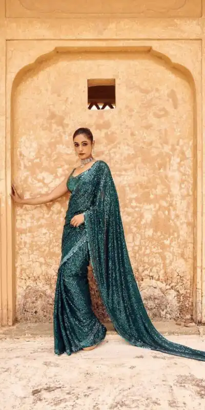 DF 3433 Blue Color Georgette 5mm Khichdi Sequence Embroidery Work Saree Casual, Wedding, Festive, Events . Expected Delivery 4-6 Working Days @1799/- only | Sarees, Bollywood Sarees, Creative Sarees, Designer Sarees, Embroidered Sarees, Ethnic Saree, Modern Digital sarees, Party Wear Sarees