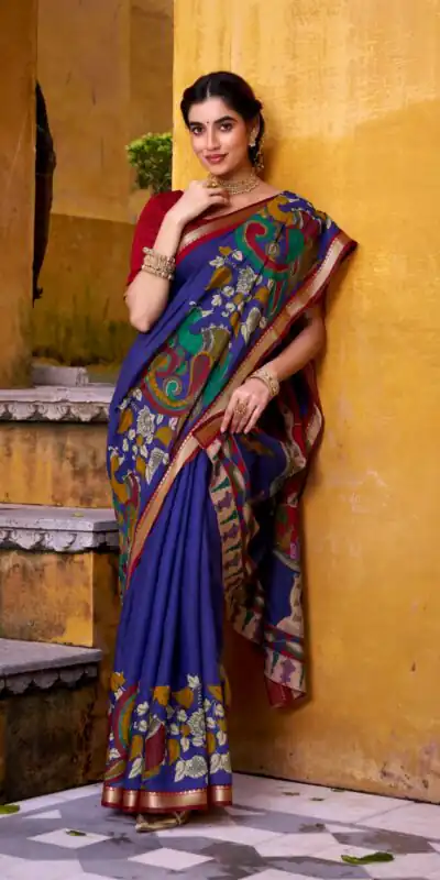 YNF 7048 Blue Color Polyester Chanderi Kalamkari Weaving Work Saree Casual, Wedding, Festive, Events . Expected Delivery 4-6 Working Days @1499/- only | Sarees, Bollywood Sarees, Creative Sarees, Designer Sarees, Embroidered Sarees, Ethnic Saree, Modern Digital sarees, Party Wear Sarees