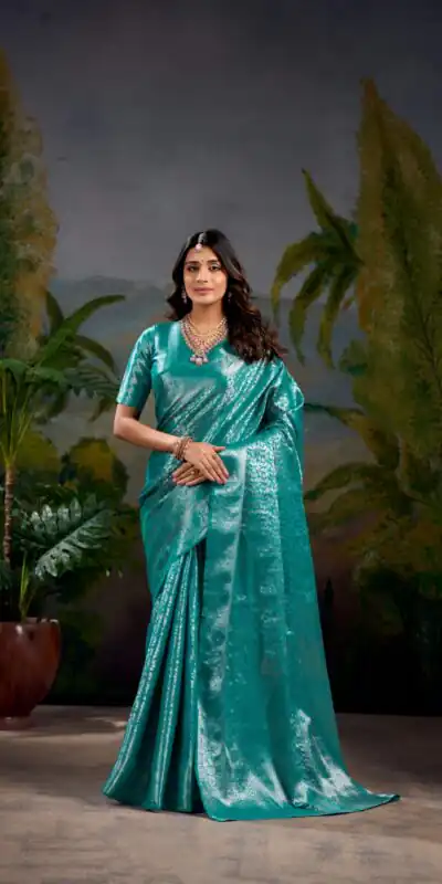 YNF 7404 Firozi Color Kanjivaram Zari Weaving Work Saree Casual, Wedding, Festive, Events . Expected Delivery 4-6 Working Days @1599/- only | Sarees, Bollywood Sarees, Creative Sarees, Designer Sarees, Embroidered Sarees, Ethnic Saree, Modern Digital sarees, Party Wear Sarees