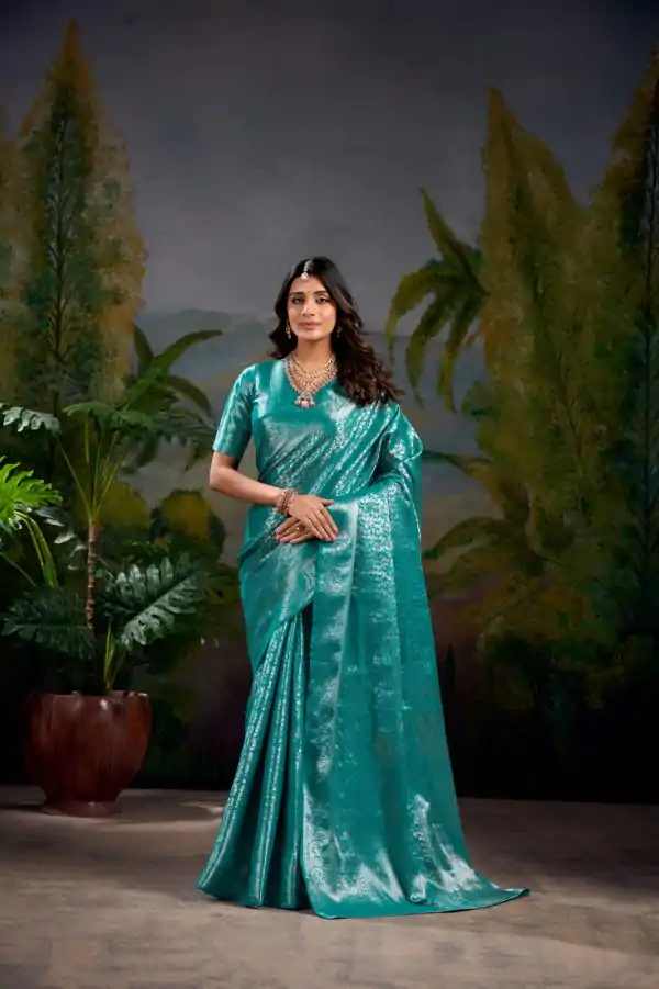 YNF 7404 Firozi Color Kanjivaram Zari Weaving Work Saree Casual, Wedding, Festive, Events . Expected Delivery  4-6 Working Days @1599/- only                                | Sarees, Bollywood Sarees, Creative Sarees, Designer Sarees, Embroidered Sarees, Ethnic Saree, Modern Digital sarees, Party Wear Sarees