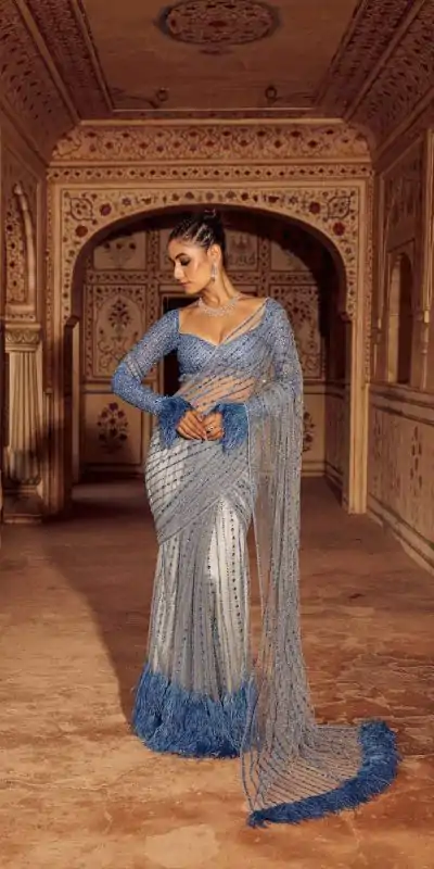 DF 3446 Firozi Color Mono Net 5mm Multy & Sequins Embroidery Work Saree Casual, Wedding, Festive, Events . Expected Delivery  4-6 Working Days @1759/- only                                                                                | Sarees, Bollywood Sarees, Creative Sarees, Designer Sarees, Embroidered Sarees, Ethnic Saree, Modern Digital sarees, Party Wear Sarees