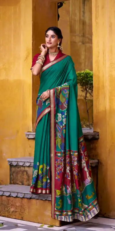 YNF 7048 Firozi Color Polyester Chanderi Kalamkari Weaving Work Saree Casual, Wedding, Festive, Events . Expected Delivery 4-6 Working Days @1499/- only | Sarees, Bollywood Sarees, Creative Sarees, Designer Sarees, Embroidered Sarees, Ethnic Saree, Modern Digital sarees, Party Wear Sarees
