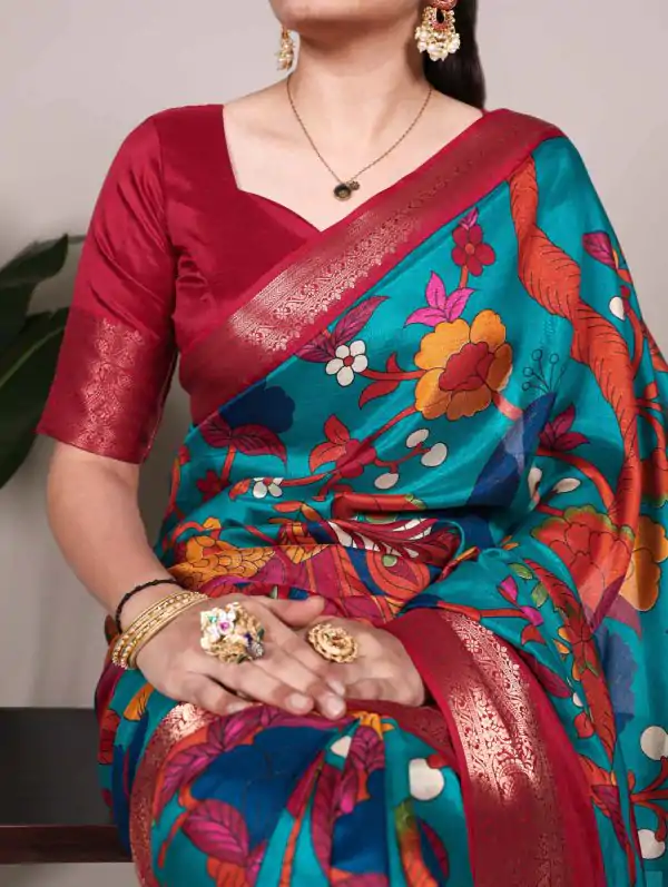 YNF 7047 Firozi Color Tasar Silk Printed With Zari Weaving Work Saree Casual, Wedding, Festive, Events . Expected Delivery  4-6 Working Days @1599/- only                                                                                | Sarees, Bollywood Sarees, Creative Sarees, Designer Sarees, Embroidered Sarees, Ethnic Saree, Modern Digital sarees, Party Wear Sarees