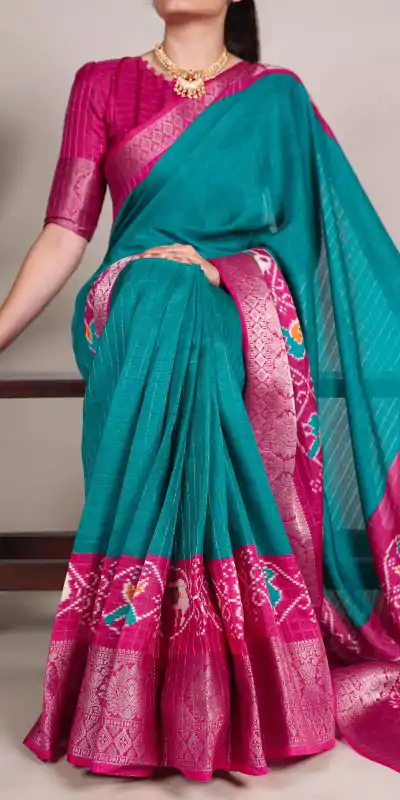 YNF 7029 Firozi Color Tussar Chex Patola Print Weaving Work Border Saree Casual, Wedding, Festive, Events . Expected Delivery  4-6 Working Days @1499/- only                                | Sarees, Bollywood Sarees, Creative Sarees, Designer Sarees, Embroidered Sarees, Ethnic Saree, Modern Digital sarees, Party Wear Sarees