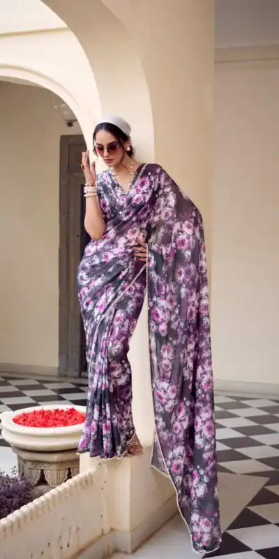 YNF 7042 Gray Color Weightless Marbal Floral Printed Lace Border Saree Casual, Wedding, Festive, Events . Expected Delivery 4-6 Working Days @1549/- only | Sarees, Bollywood Sarees, Creative Sarees, Designer Sarees, Embroidered Sarees, Ethnic Saree, Modern Digital sarees, Party Wear Sarees