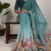 YNF 7009 Green Color Georgette Floral Print With Lace Border Saree Casual, Wedding, Festive, Events . Expected Delivery  4-6 Working Days @1299/- only                                                                                | Sarees, Bollywood Sarees, Creative Sarees, Designer Sarees, Embroidered Sarees, Ethnic Saree, Modern Digital sarees, Party Wear Sarees