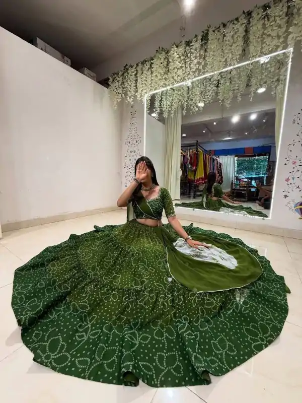 LG 647 Green Color Printed Georgette Real Mirror Work Lehenga Choli Wedding, Party, Festive, Events Etc. Delivery 4-6 Working Days Rs 2099 | Lehenga, Bollywood Lehenga, Creative Lehenga, Designer Lehenga, Embroidered Lehenga, Party Wear Lehenga