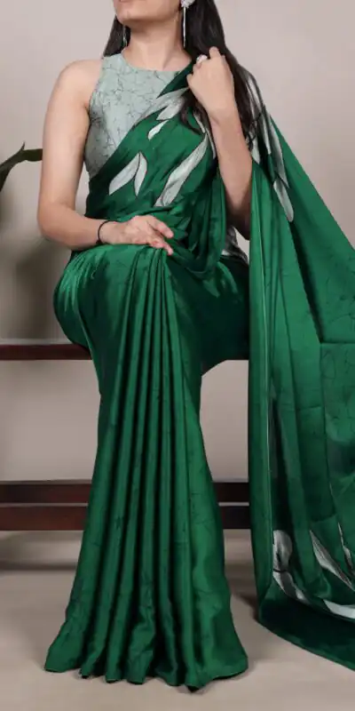 YNF 7054 Green Color Satin Silk Floral Printed Saree Casual, Wedding, Festive, Events . Expected Delivery 4-6 Working Days @1549/- only | Sarees, Bollywood Sarees, Creative Sarees, Designer Sarees, Embroidered Sarees, Ethnic Saree, Modern Digital sarees, Party Wear Sarees