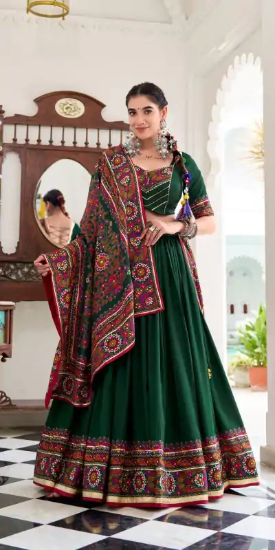 LNB 1243 Green Color Tasar Silk Gamthi Print Embossed Gotta Patti Lace Lehenga Choli Festive Party Wedding, Events etc. Delivery 4-6 Working Days @2999/- | Lehenga, Bollywood Lehenga, Creative Lehenga, Designer Lehenga, Embroidered Lehenga, Party Wear Lehenga