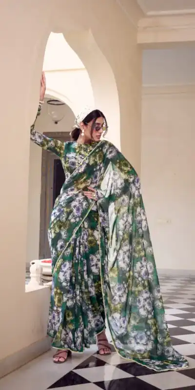 YNF 7042 Green Color Weightless Marbal Floral Printed Lace Border Saree Casual, Wedding, Festive, Events . Expected Delivery 4-6 Working Days @1549/- only | Sarees, Bollywood Sarees, Creative Sarees, Designer Sarees, Embroidered Sarees, Ethnic Saree, Modern Digital sarees, Party Wear Sarees