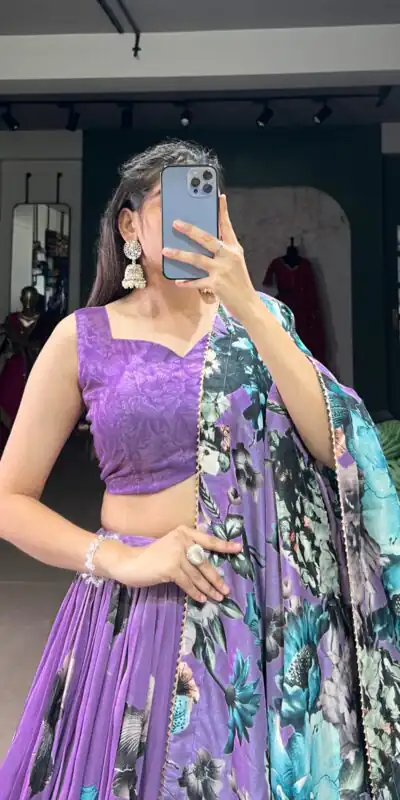 LNB 1225 Lavender Color Tasar Silk Floral Print With Lace Touch Up Lehenga Choli Wedding, Party, Festive, Events Etc. Delivery 4-6 Working Days Rs 2449 | Lehenga, Bollywood Lehenga, Creative Lehenga, Designer Lehenga, Embroidered Lehenga, Party Wear Lehenga