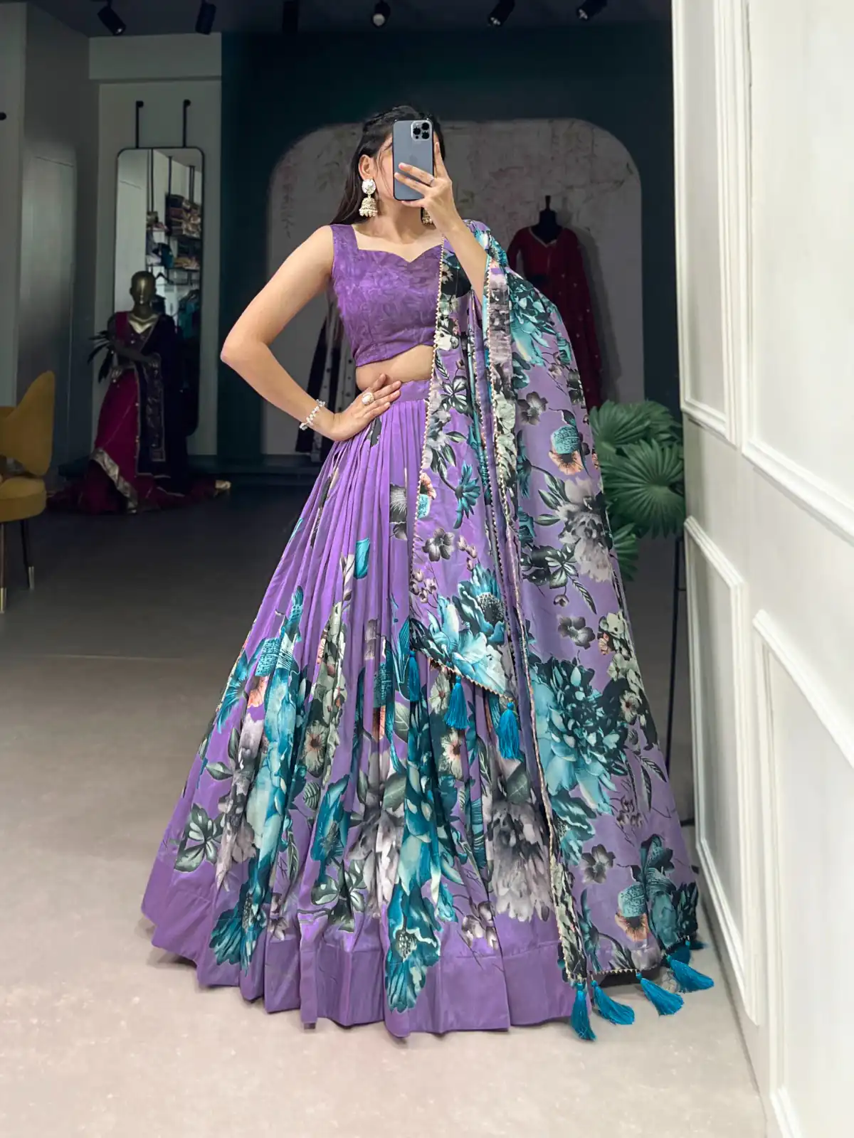 LNB 1225 Lavender Color Tasar Silk Floral Print With Lace Touch Up Lehenga Choli Wedding, Party, Festive, Events Etc. Delivery 4-6 Working Days Rs 2449 | Lehenga, Bollywood Lehenga, Creative Lehenga, Designer Lehenga, Embroidered Lehenga, Party Wear Lehenga