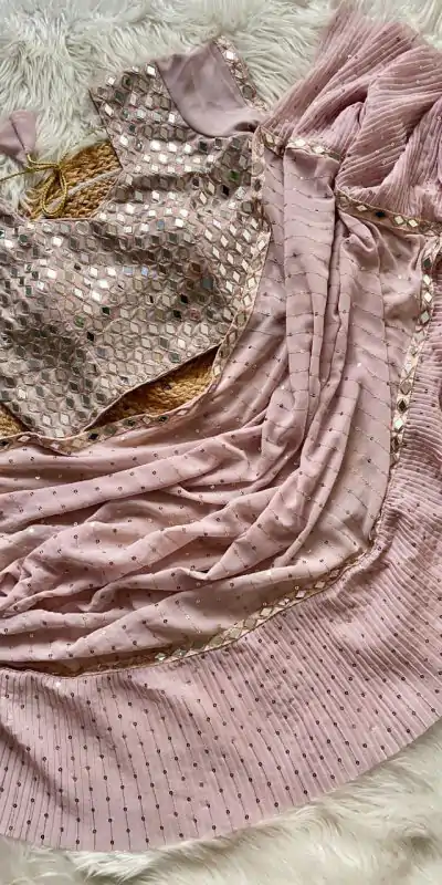 DF 3455 Light Peach Color Faux Georgette Embroidery Sequins Work Saree Casual, Wedding, Festive, Events . Expected Delivery  4-6 Working Days @1999/- only                                                                                | Sarees, Bollywood Sarees, Creative Sarees, Designer Sarees, Embroidered Sarees, Ethnic Saree, Modern Digital sarees, Party Wear Sarees