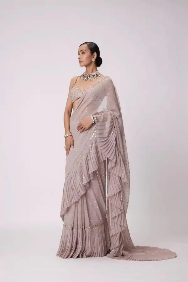 DF 3455 Light Peach Color Faux Georgette Embroidery Sequins Work Saree Casual, Wedding, Festive, Events . Expected Delivery  4-6 Working Days @1999/- only                                                                                | Sarees, Bollywood Sarees, Creative Sarees, Designer Sarees, Embroidered Sarees, Ethnic Saree, Modern Digital sarees, Party Wear Sarees