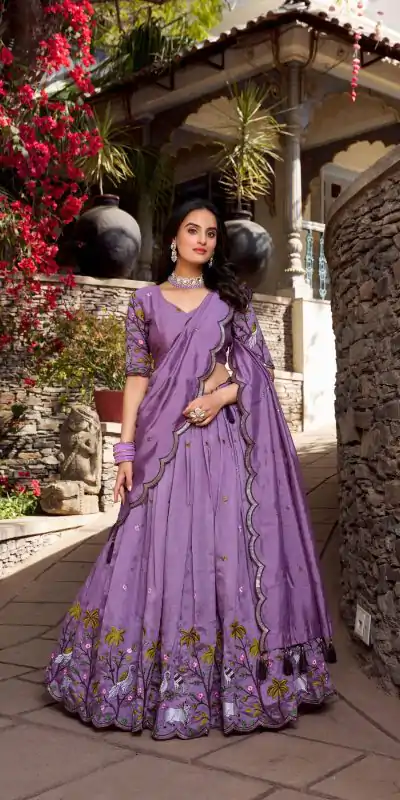 LNB 1423 Light Purple Color Vichitra Simmer and Thread Embroidery Work Lehenga Choli Wedding, Party, Festive, Events Etc. Delivery 4-6 Working Days Rs 3199 | Lehenga, Bollywood Lehenga, Creative Lehenga, Designer Lehenga, Embroidered Lehenga, Party Wear Lehenga