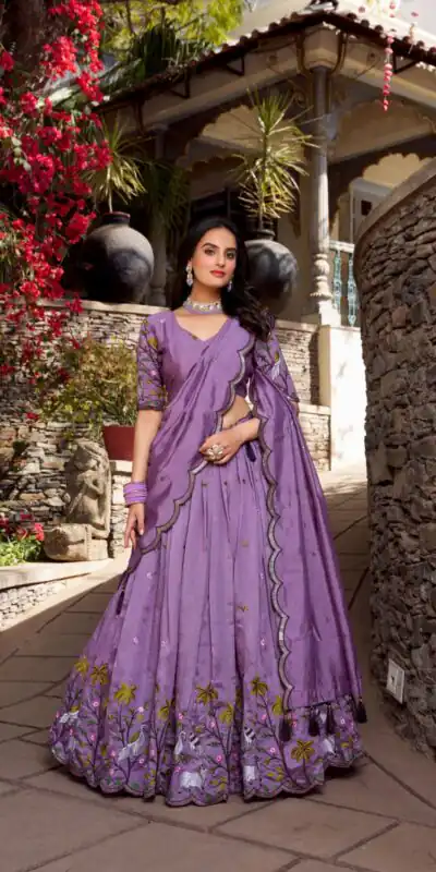 LNB 1423 Light Purple Color Vichitra Simmer and Thread Embroidery Work Lehenga Choli Wedding, Party, Festive, Events Etc. Delivery 4-6 Working Days Rs 3199 | Lehenga, Bollywood Lehenga, Creative Lehenga, Designer Lehenga, Embroidered Lehenga, Party Wear Lehenga