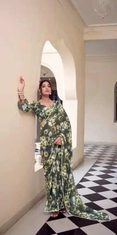 YNF 7042 Mehandi Color Weightless Marbal Floral Printed Lace Border Saree Casual, Wedding, Festive, Events . Expected Delivery 4-6 Working Days @1549/- only | Sarees, Bollywood Sarees, Creative Sarees, Designer Sarees, Embroidered Sarees, Ethnic Saree, Modern Digital sarees, Party Wear Sarees