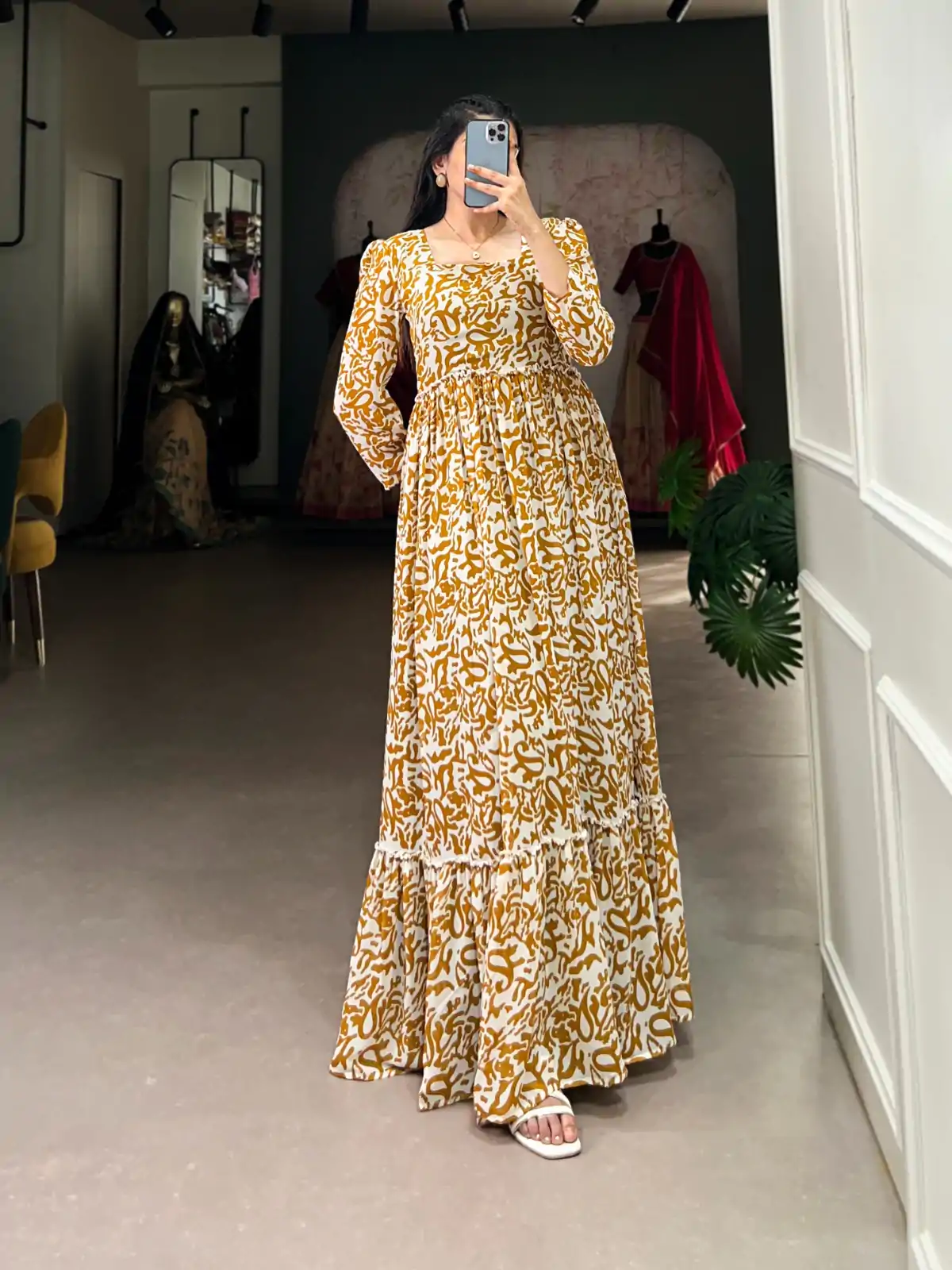 YNF 5016 Mustard Color Georgette Plain Sequins Embroidery Lace Gown Casual, Wedding, Festive, Events . Expected Delivery 4-6 Working Days @1599/- only | Gowns, Bollywood Gowns, Creative Gowns, Designer Gowns, Embroidered Gowns, Party Wear Gowns