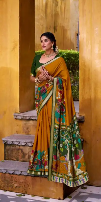 YNF 7048 Mustard Color Polyester Chanderi Kalamkari Weaving Work Saree Casual, Wedding, Festive, Events . Expected Delivery 4-6 Working Days @1499/- only | Sarees, Bollywood Sarees, Creative Sarees, Designer Sarees, Embroidered Sarees, Ethnic Saree, Modern Digital sarees, Party Wear Sarees