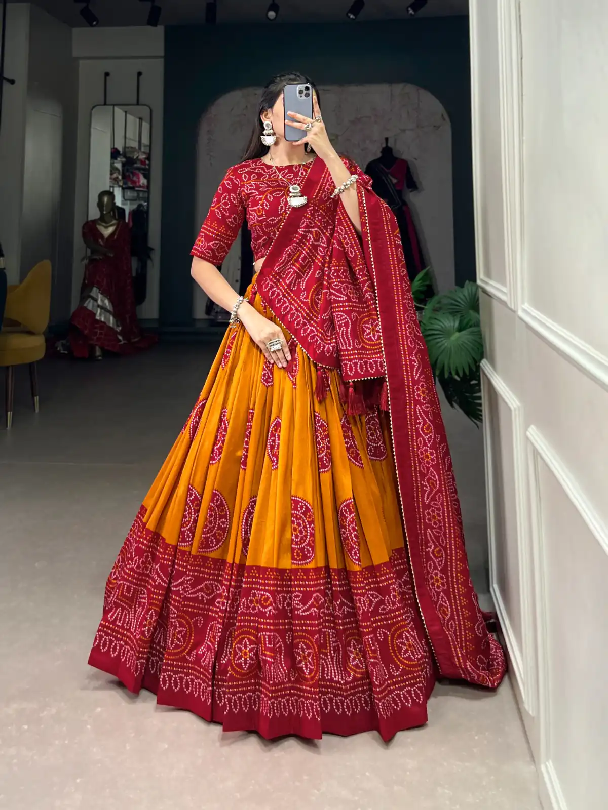 LNB 1229 Mustard Color Tasar Silk Bandhej Print Lehenga Choli Wedding, Party, Festive, Events Etc. Delivery 4-6 Working Days Rs 2249 | Lehenga, Bollywood Lehenga, Creative Lehenga, Designer Lehenga, Embroidered Lehenga, Party Wear Lehenga