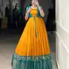 YNF 5028 Mustard Color Tasar Chex Patola With Weaving Work Border Gown Casual, Wedding, Festive, Events . Expected Delivery  4-6 Working Days @1799/- only      | Gowns, Bollywood Gowns, Creative Gowns, Designer Gowns, Embroidered Gowns, Party Wear Gowns