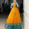 YNF 5028 Mustard Color Tasar Chex Patola With Weaving Work Border Gown Casual, Wedding, Festive, Events . Expected Delivery  4-6 Working Days @1799/- only      | Gowns, Bollywood Gowns, Creative Gowns, Designer Gowns, Embroidered Gowns, Party Wear Gowns
