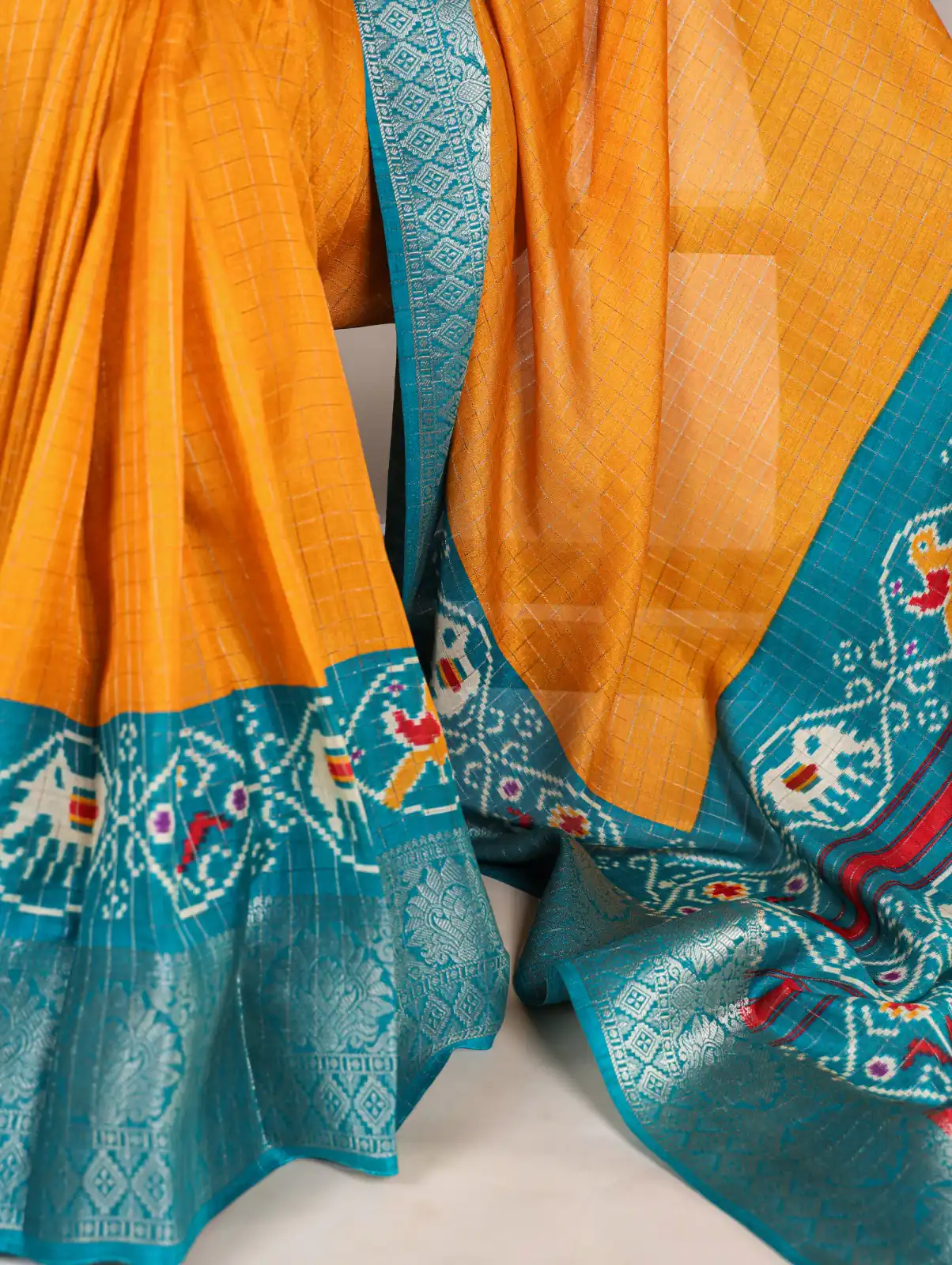 YNF 7029 Mustard Color Tussar Chex Patola Print Weaving Work Border Saree Casual, Wedding, Festive, Events . Expected Delivery  4-6 Working Days @1499/- only                                | Sarees, Bollywood Sarees, Creative Sarees, Designer Sarees, Embroidered Sarees, Ethnic Saree, Modern Digital sarees, Party Wear Sarees