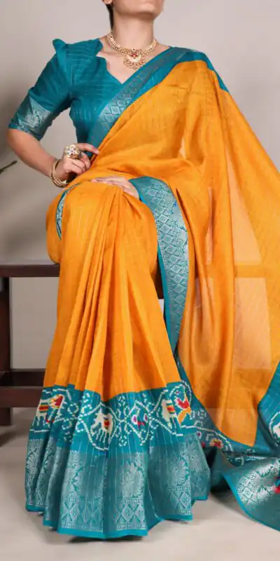 YNF 7029 Mustard Color Tussar Chex Patola Print Weaving Work Border Saree Casual, Wedding, Festive, Events . Expected Delivery 4-6 Working Days @1499/- only | Sarees, Bollywood Sarees, Creative Sarees, Designer Sarees, Embroidered Sarees, Ethnic Saree, Modern Digital sarees, Party Wear Sarees
