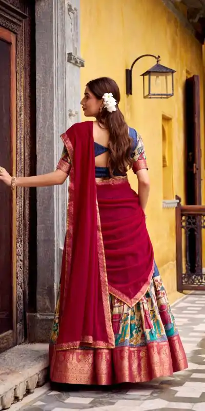 LNB 1242 Navy Blue Color Poly Chanderi Kalamkari Printed Weaving Work Lehenga Choli Wedding, Party, Festive, Events Etc. Delivery 4-6 Working Days Rs 1899 | Lehenga, Bollywood Lehenga, Creative Lehenga, Designer Lehenga, Embroidered Lehenga, Party Wear Lehenga