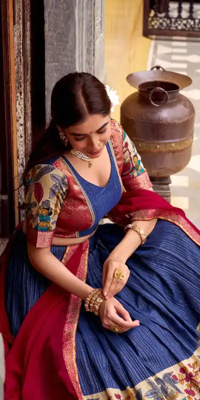 LNB 1242 Navy Blue Color Poly Chanderi Kalamkari Printed Weaving Work Lehenga Choli Wedding, Party, Festive, Events Etc. Delivery 4-6 Working Days Rs 1899 | Lehenga, Bollywood Lehenga, Creative Lehenga, Designer Lehenga, Embroidered Lehenga, Party Wear Lehenga