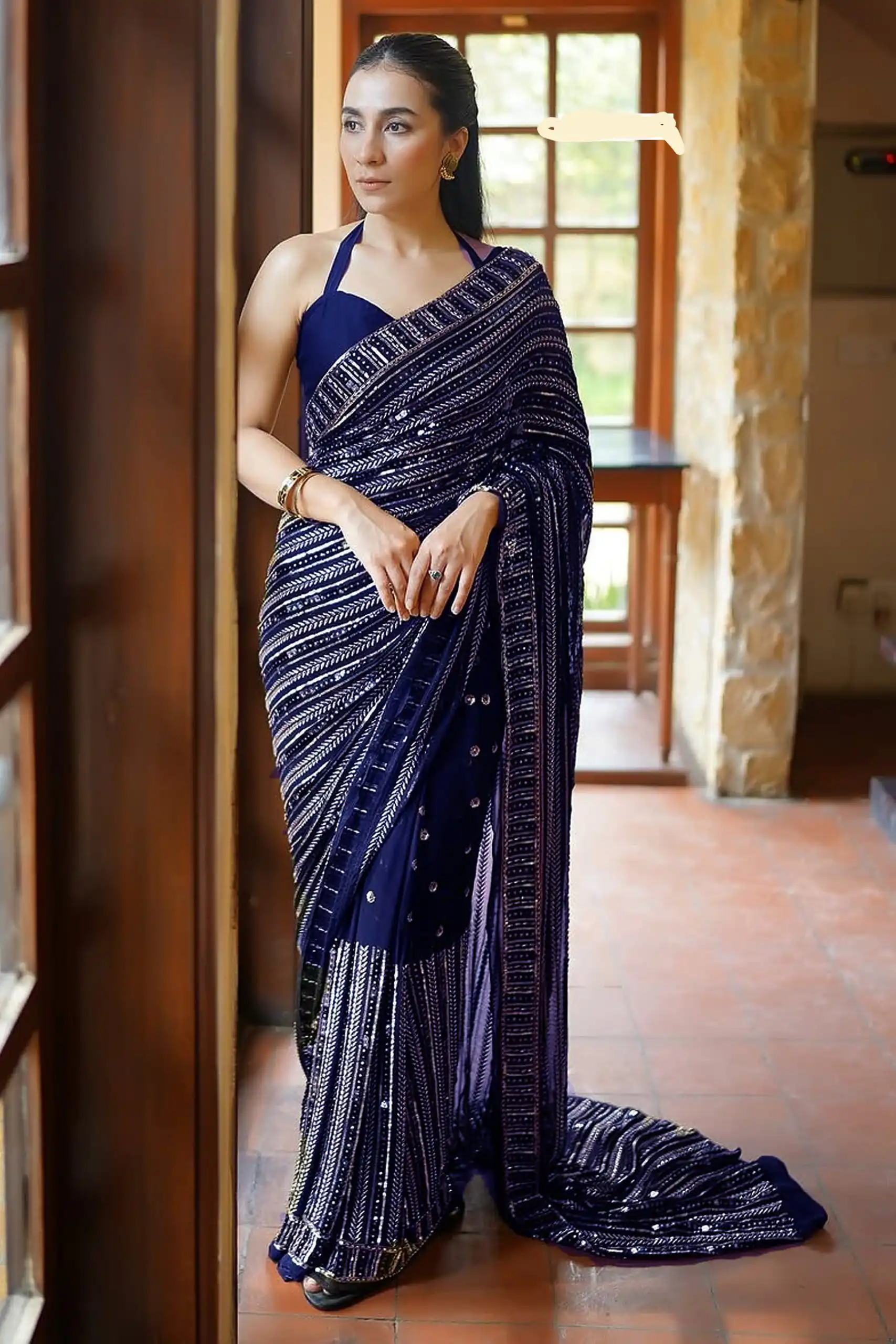 DF 3451 Navy Blue Color Faux Georgette 5mm Sequence Embroidery Work Saree Casual, Wedding, Festive, Events . Expected Delivery  4-6 Working Days @1799/- only                                                 | Sarees, Bollywood Sarees, Creative Sarees, Designer Sarees, Embroidered Sarees, Ethnic Saree, Modern Digital sarees, Party Wear Sarees