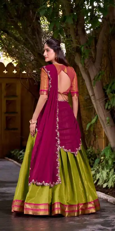 LNB 2009 Navy Blue Elevate your style with the Navy Blue Kanchipuram Weaving Lehenga Choli, featuring stunning zari work and a comfortable drawstring fit. | Lehenga, Bollywood Lehenga, Creative Lehenga, Designer Lehenga, Embroidered Lehenga, Party Wear Lehenga