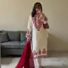 BE 386 Off White Color Roman Silk Embroidery Work Salwar Suit Casual, Wedding, Festive, Events . Expected Delivery  4-6 Working Days @1899/- only      | Jump Suits, Salwar suit, Casual Suits, Creative suits, Designer Suits, Palazzo Suits, Party Wear Suits, Patiala Suits, Straight Suits