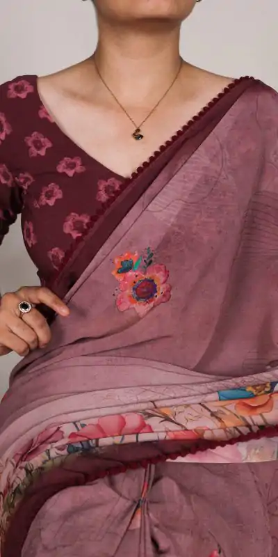 YNF 7009 Onion Color Georgette Floral Print With Lace Border Saree Casual, Wedding, Festive, Events . Expected Delivery  4-6 Working Days @1299/- only                                                                                | Sarees, Bollywood Sarees, Creative Sarees, Designer Sarees, Embroidered Sarees, Ethnic Saree, Modern Digital sarees, Party Wear Sarees