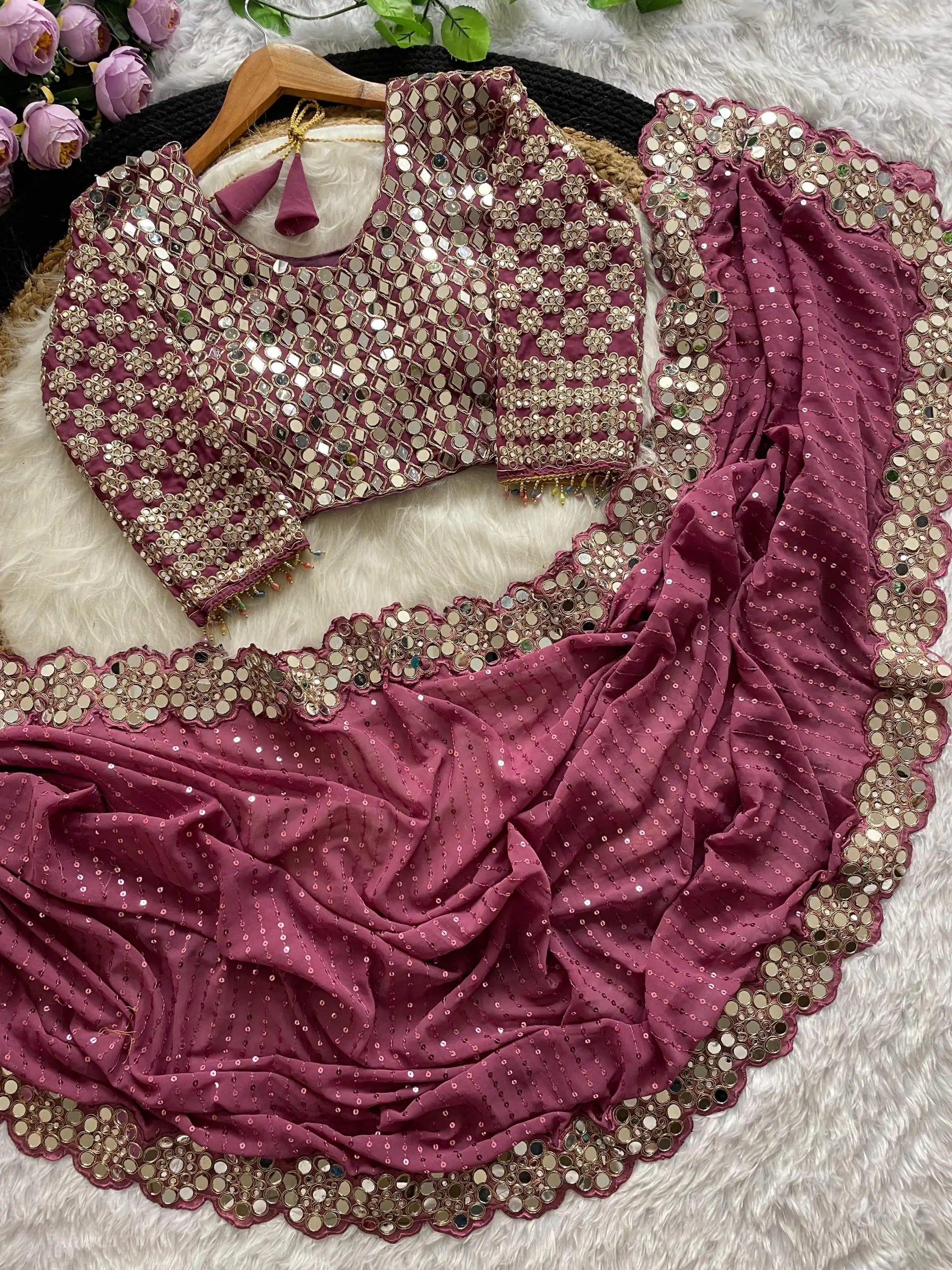 DF 3429 Onion Color Faux Georgette 5mm Sequence Work Saree Casual, Wedding, Festive, Events . Expected Delivery  4-6 Working Days @2199/- only                                                 | Sarees, Bollywood Sarees, Creative Sarees, Designer Sarees, Embroidered Sarees, Ethnic Saree, Modern Digital sarees, Party Wear Sarees