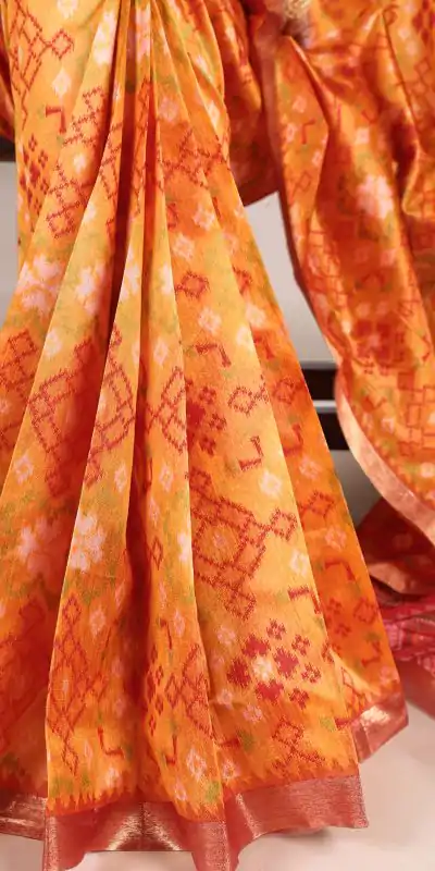 YNF 7416 Orange Color Jacquard Silk Patola Print Zari Weaving Work Saree Casual, Wedding, Festive, Events . Expected Delivery  4-6 Working Days @2599/- only                                                                                | Sarees, Bollywood Sarees, Creative Sarees, Designer Sarees, Embroidered Sarees, Ethnic Saree, Modern Digital sarees, Party Wear Sarees