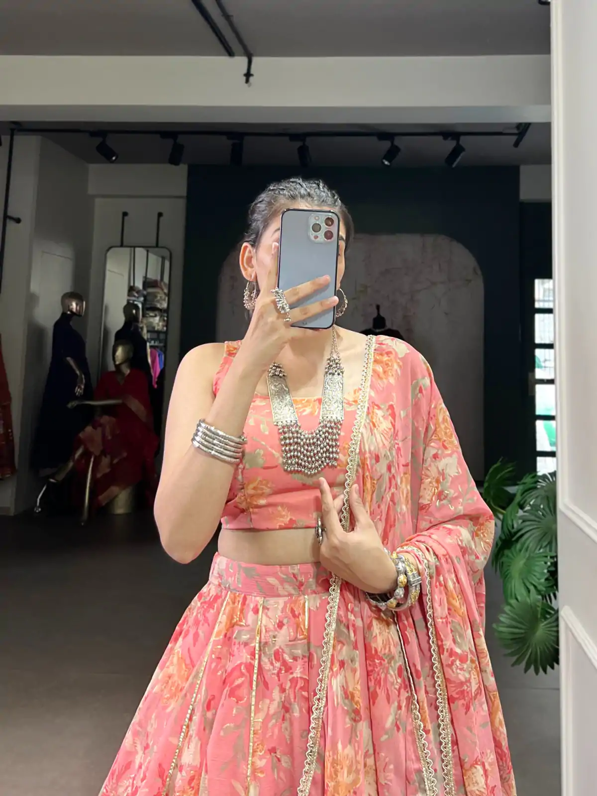 LNB 1672 Peach Color Chiffon Floral Print Foil Print Embossed Design Lehenga Choli Wedding, Party, Festive, Events Etc. Delivery 4-6 Working Days Rs 3099 | Lehenga, Bollywood Lehenga, Creative Lehenga, Designer Lehenga, Embroidered Lehenga, Party Wear Lehenga