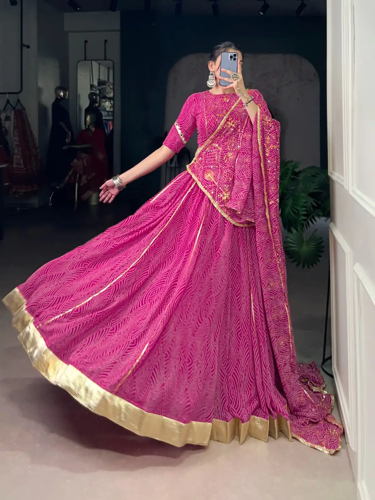 LNB 1701 Pink Color Georgette Bandhej Print And Embossed Lace Lehenga Choli Wedding, Party, Festive, Events Etc. Delivery 4-6 Working Days Rs 3999 | Lehenga, Bollywood Lehenga, Creative Lehenga, Designer Lehenga, Embroidered Lehenga, Party Wear Lehenga