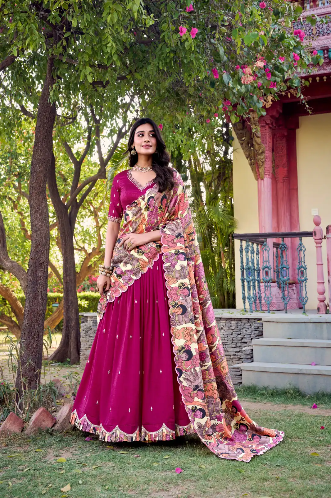 LNB 1237 Pink Color Vichitra Sequins and Embroidery Work Kalamkari Lehenga Choli Wedding, Party, Festive, Events Etc. Delivery 4-6 Working Days Rs 3299 | Lehenga, Bollywood Lehenga, Creative Lehenga, Designer Lehenga, Embroidered Lehenga, Party Wear Lehenga