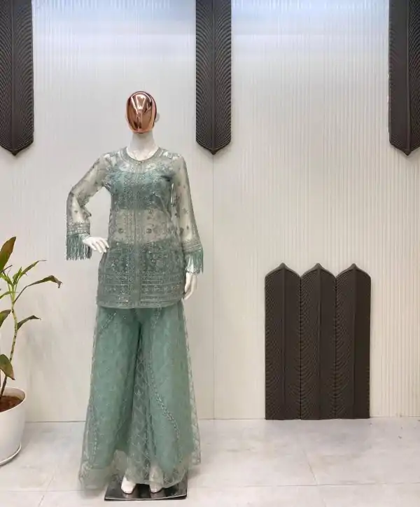 LG 1943 Pista Color Butterfly Net Sequence Embroidery Work Salwar Suit Casual, Wedding, Festive, Events . Expected Delivery  4-6 Working Days @1999/- only      | Jump Suits, Salwar suit, Casual Suits, Creative suits, Designer Suits, Palazzo Suits, Party Wear Suits, Patiala Suits, Straight Suits