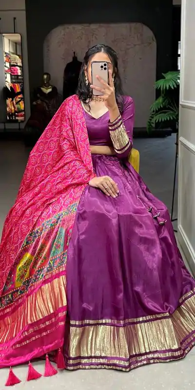 LNB 1653 Purple Color Gaji Silk Dyeing With Lagdi patta Lehenga Choli Wedding, Party, Festive, Events Etc. Delivery 4-6 Working Days Rs 3499 | Lehenga, Bollywood Lehenga, Creative Lehenga, Designer Lehenga, Embroidered Lehenga, Party Wear Lehenga