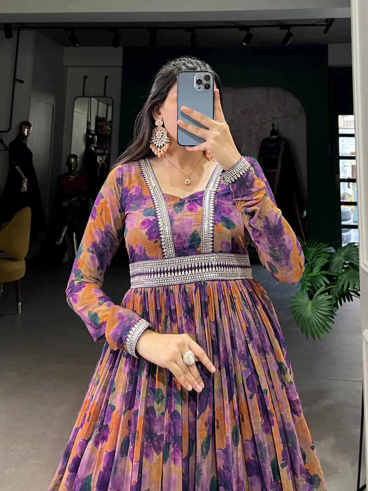 YNF 5019 Purple Color Georgette Floral print with Lace Border Gown Casual, Wedding, Festive, Events . Expected Delivery  4-6 Working Days @1799/- only      | Gowns, Bollywood Gowns, Creative Gowns, Designer Gowns, Embroidered Gowns, Party Wear Gowns