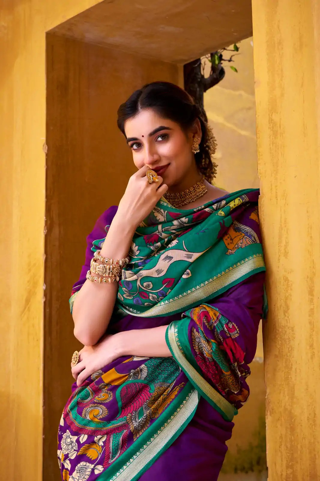 YNF 7048 Purple Color Polyester Chanderi Kalamkari Weaving Work Saree Casual, Wedding, Festive, Events . Expected Delivery  4-6 Working Days @1499/- only                                | Sarees, Bollywood Sarees, Creative Sarees, Designer Sarees, Embroidered Sarees, Ethnic Saree, Modern Digital sarees, Party Wear Sarees
