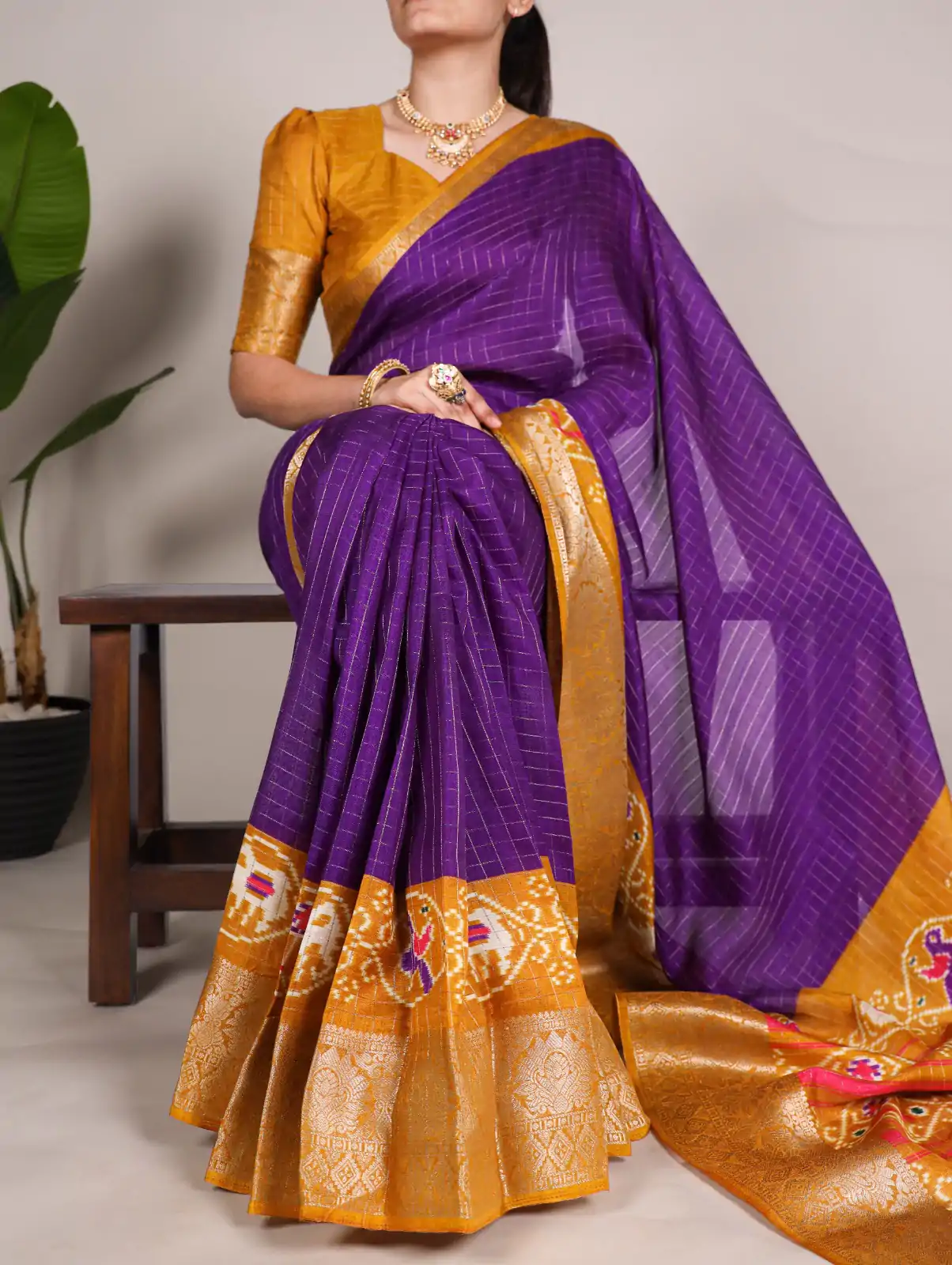 YNF 7029 Purple Color Tussar Chex Patola Print Weaving Work Border Saree Casual, Wedding, Festive, Events . Expected Delivery  4-6 Working Days @1499/- only                                | Sarees, Bollywood Sarees, Creative Sarees, Designer Sarees, Embroidered Sarees, Ethnic Saree, Modern Digital sarees, Party Wear Sarees